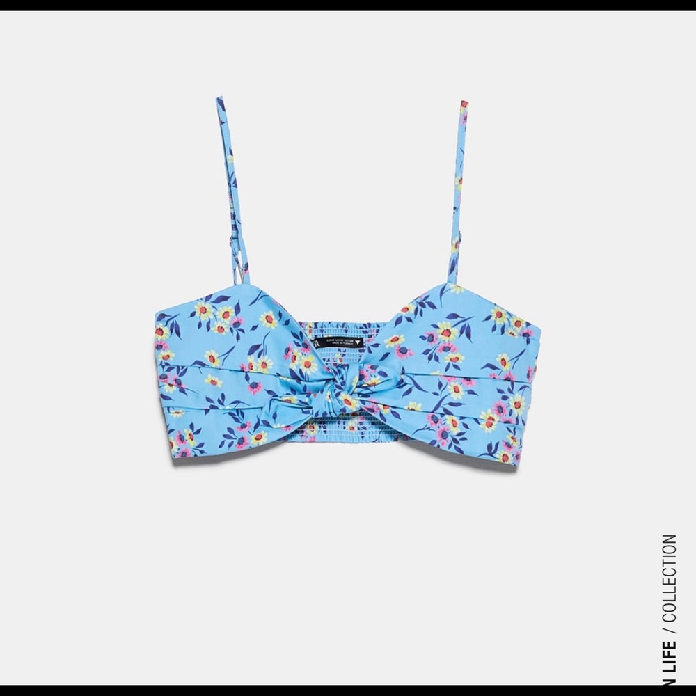 Zara print crop top sky blue NWT large - Picture 7 of 7